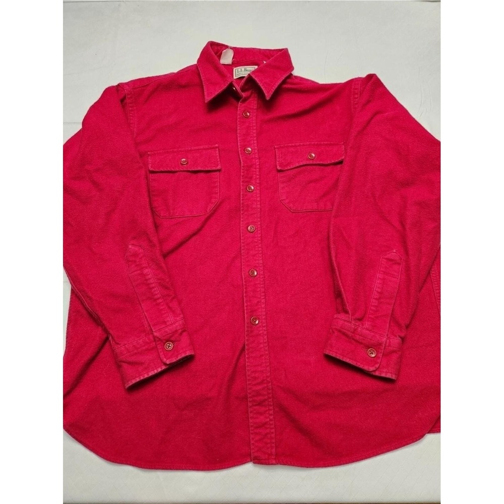 LL Bean Chamois Cloth Shirt Mens 17.5 Large Red Button Up Heavyweight Made USA